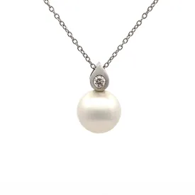 18K White Gold Australian South Sea 14-15mm Cultured Pearl and Diamond Pendant