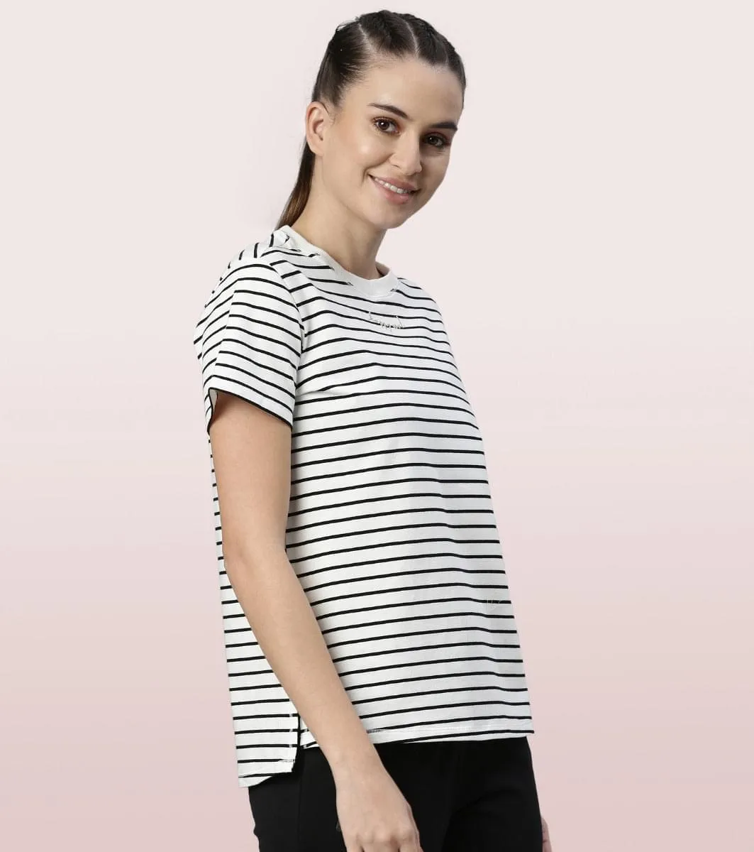 Active Cotton Tee -Stripes | Yarn Dyed Stripe Short Sleeve Anti-Odour Cotton Tee With Graphic