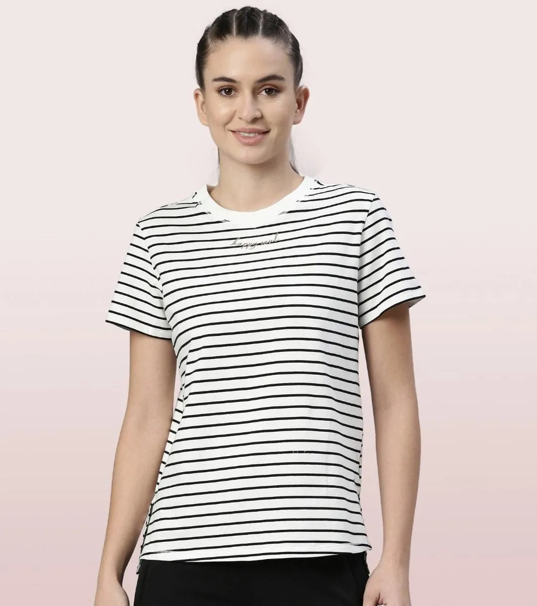 Active Cotton Tee -Stripes | Yarn Dyed Stripe Short Sleeve Anti-Odour Cotton Tee With Graphic