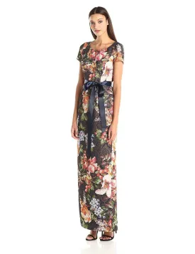 Adrianna Papell Multi-Color Short Sleeves Floral Dress