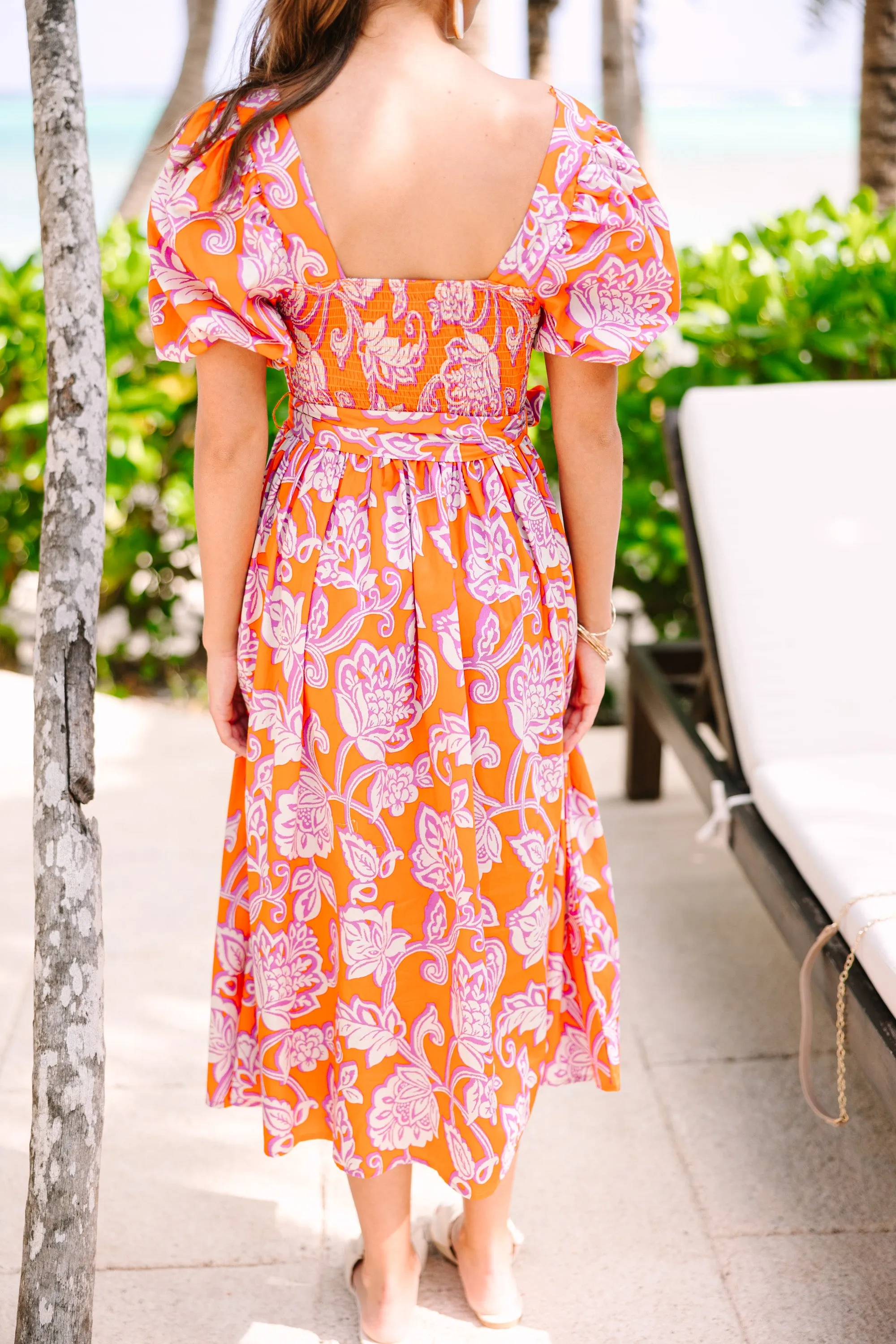 All For Love Orange Floral Midi Dress