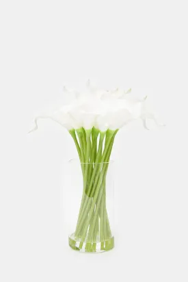 Artificial White Swirl Tulip Bouquet In Glass Vase