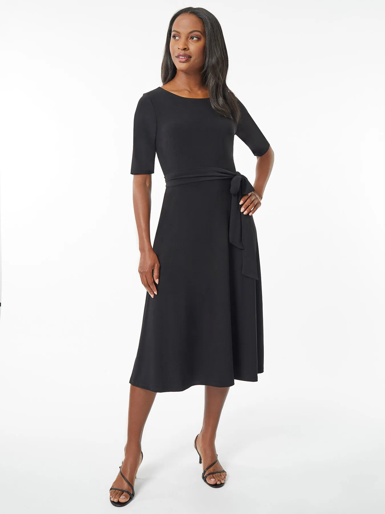 Belted Fit and Flare Jersey Knit Dress