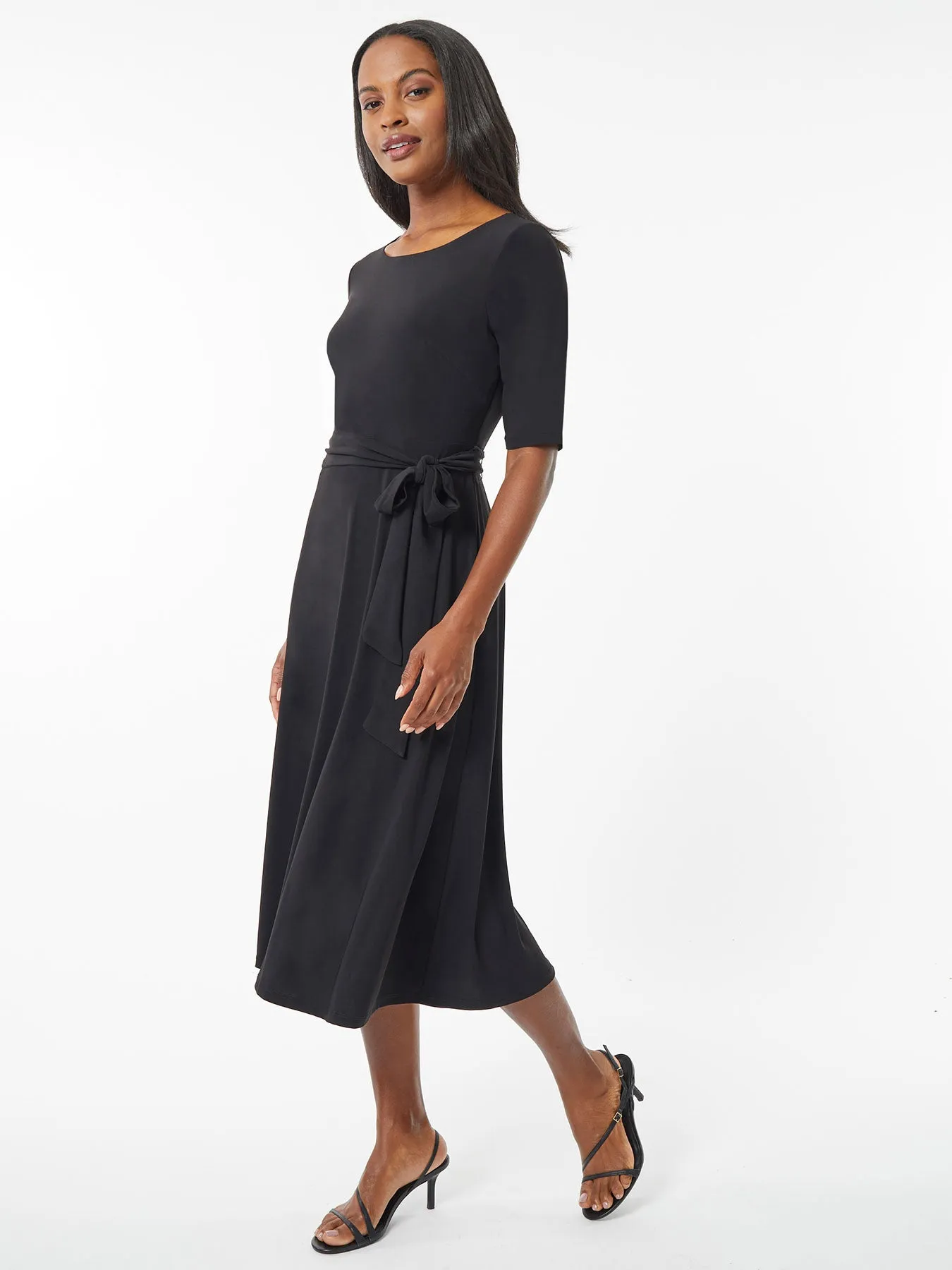 Belted Fit and Flare Jersey Knit Dress