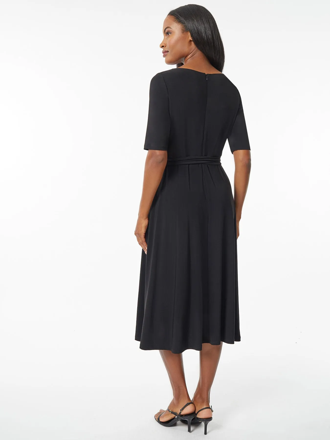 Belted Fit and Flare Jersey Knit Dress