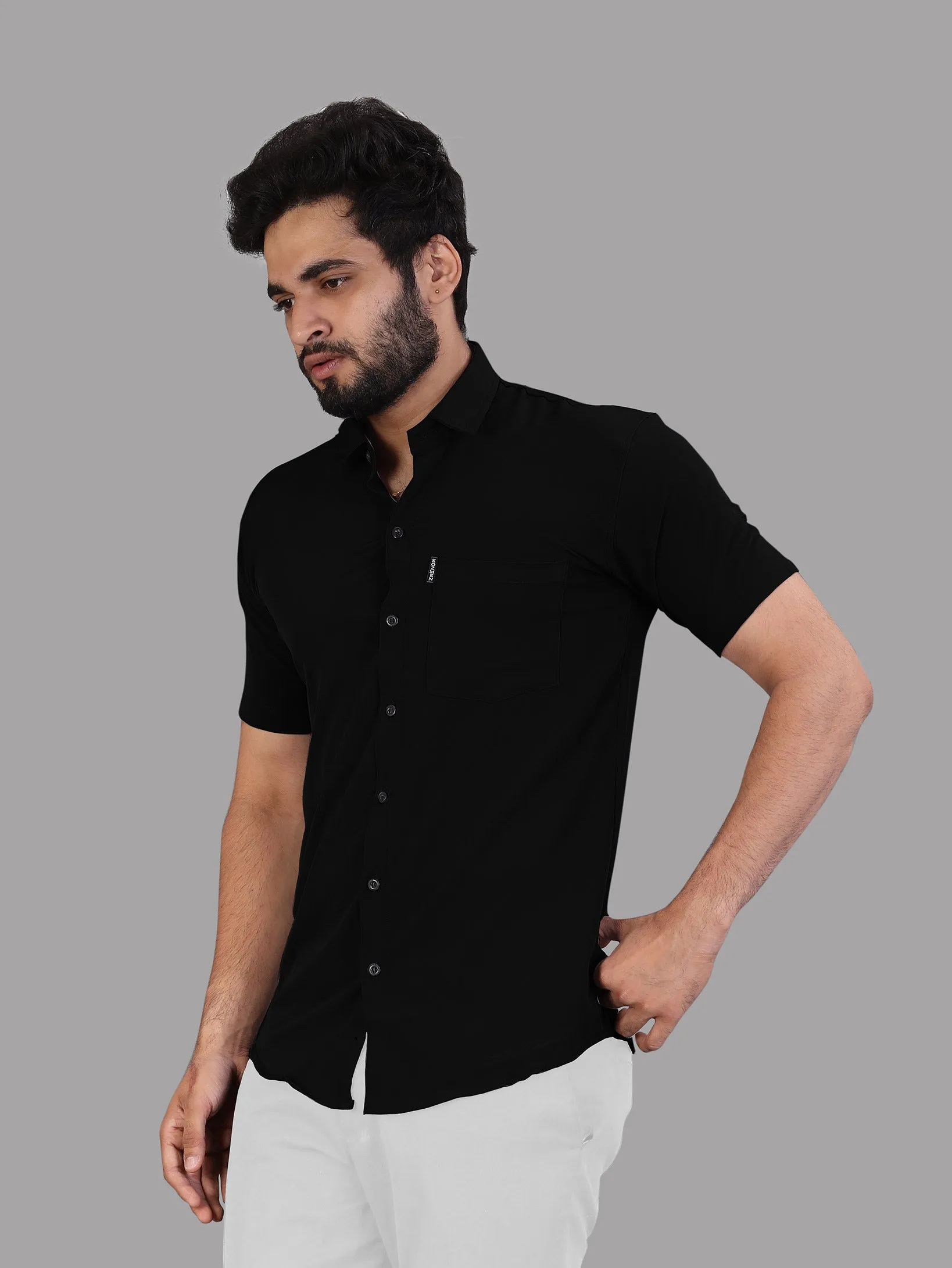 Black Expandable Short Sleeve Shirt