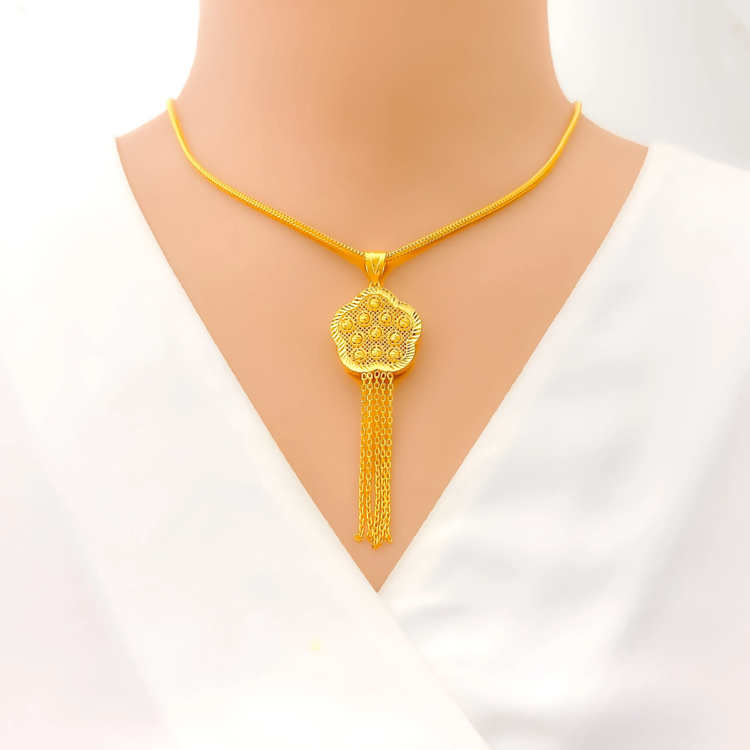 Blooming Reflective Flower 22k Gold Pendant