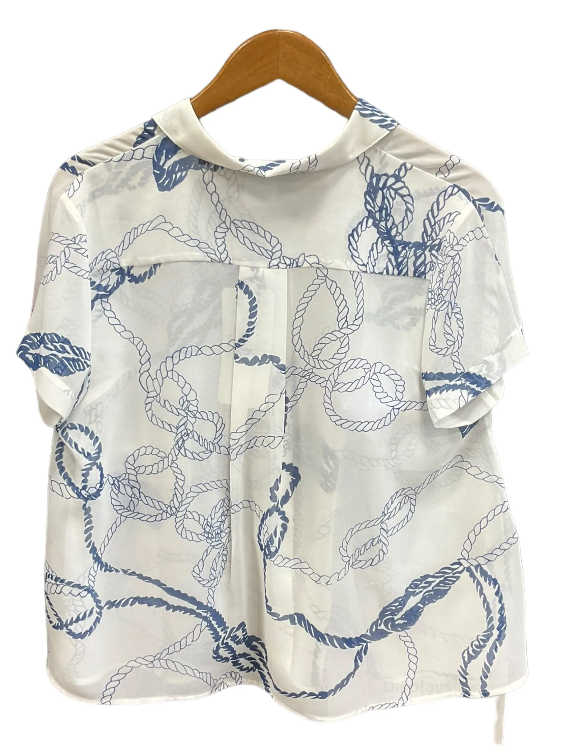 Blue & White Blouse Short Sleeve Cabi, Size M