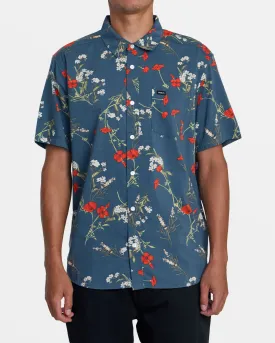 Botanical Short Sleeve Woven Shirt - Duck Blue