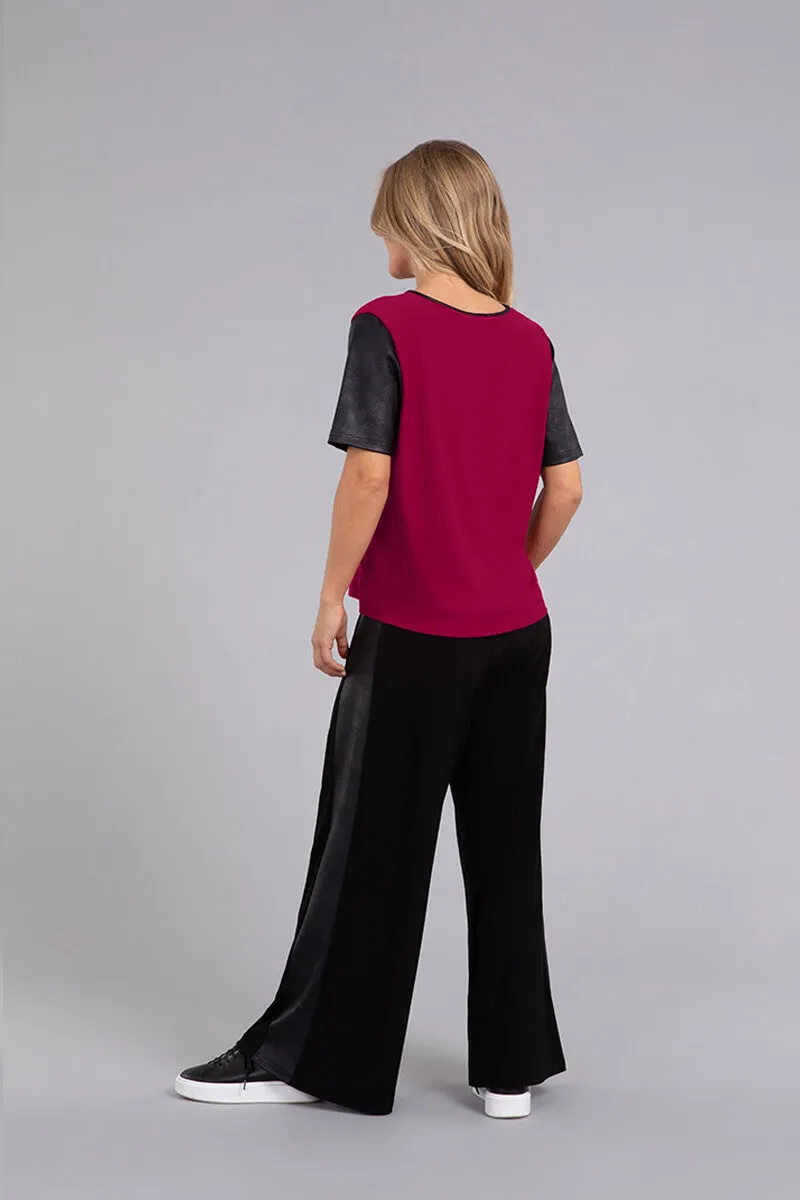 Boxy T with Faux Leather | Magenta