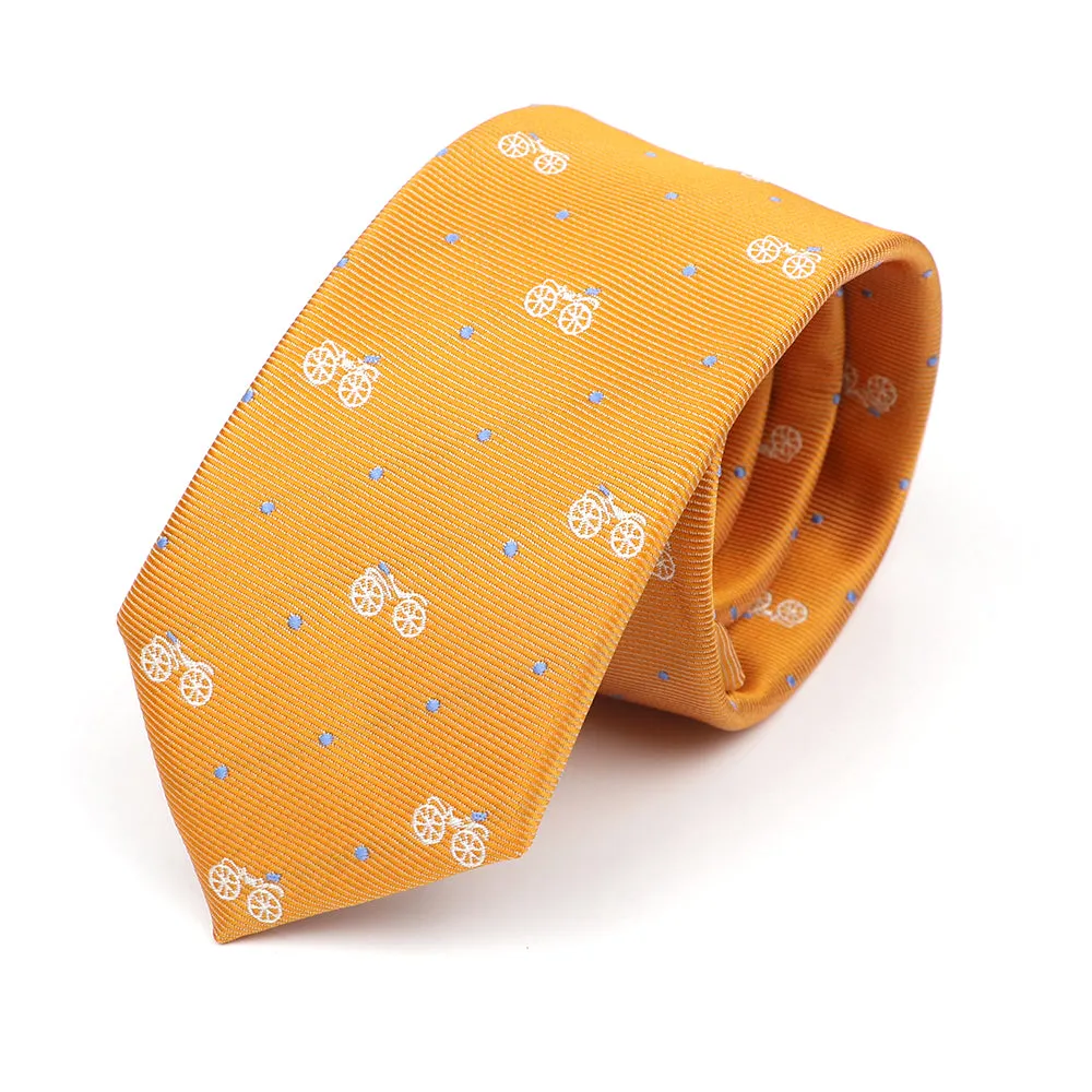 Bradenton Bicycles Skinny Polyester Tie, Yellow / Light Blue / White