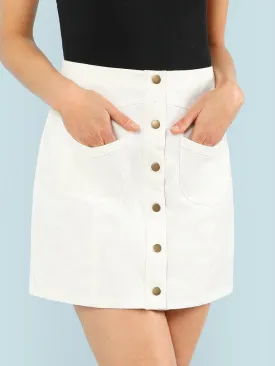 Button Up Solid Skirt