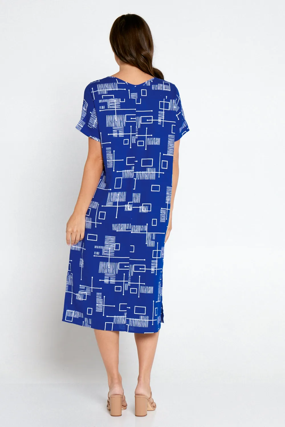 Esiteri Linen Dress - Royal Blue Geo