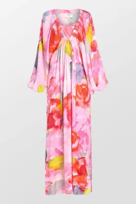 Floral Kaftan With Printed Slip