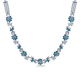 Floral Petal CZ Aqua Beads Necklace