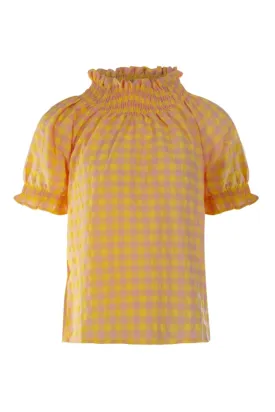 Gingham Top with frill neck | Sun/Pink Big Check | 4074AR