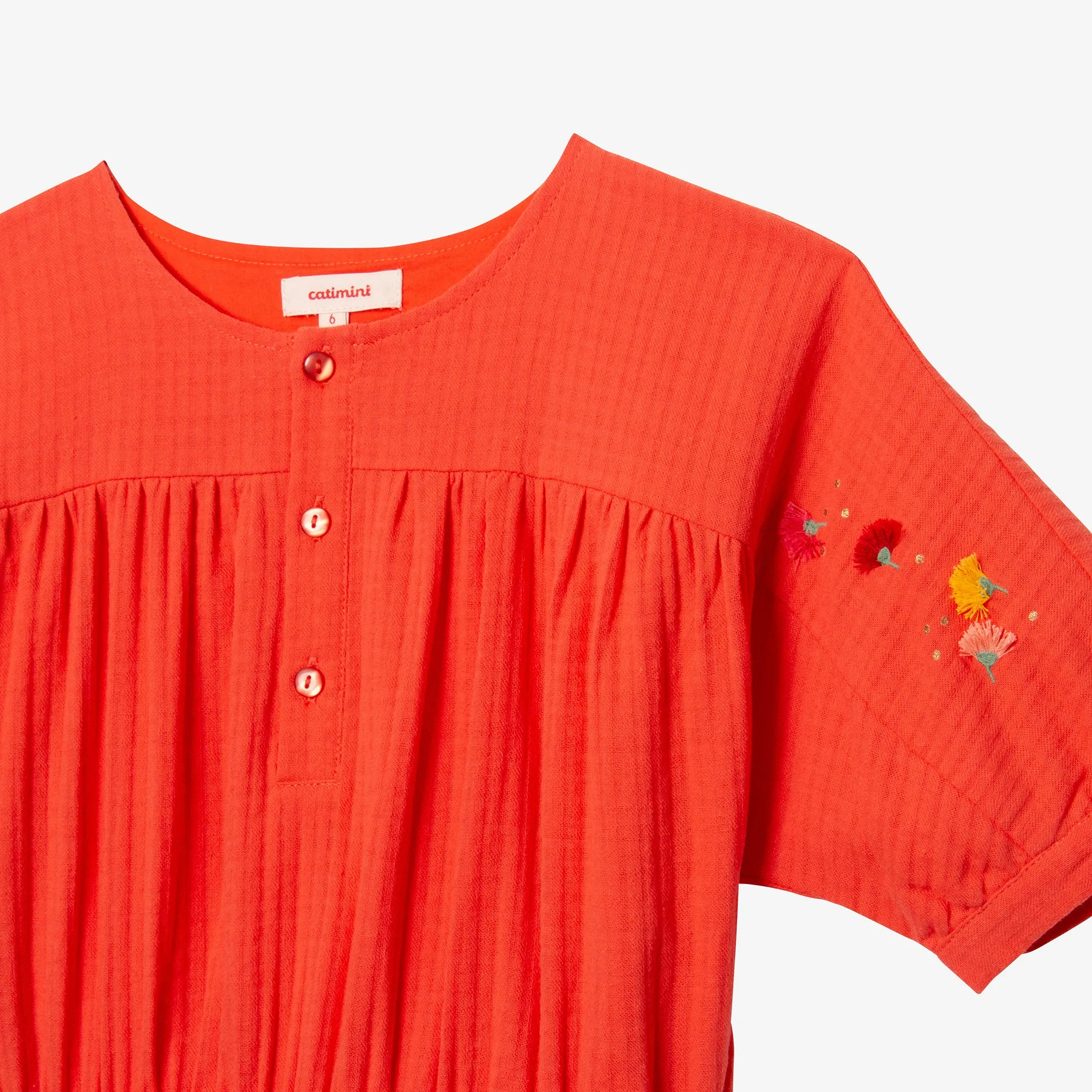 Girl's orange woven embroidered dress