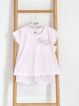 Girls Rapife Pink Bow T-shirt and Stripe Short Set