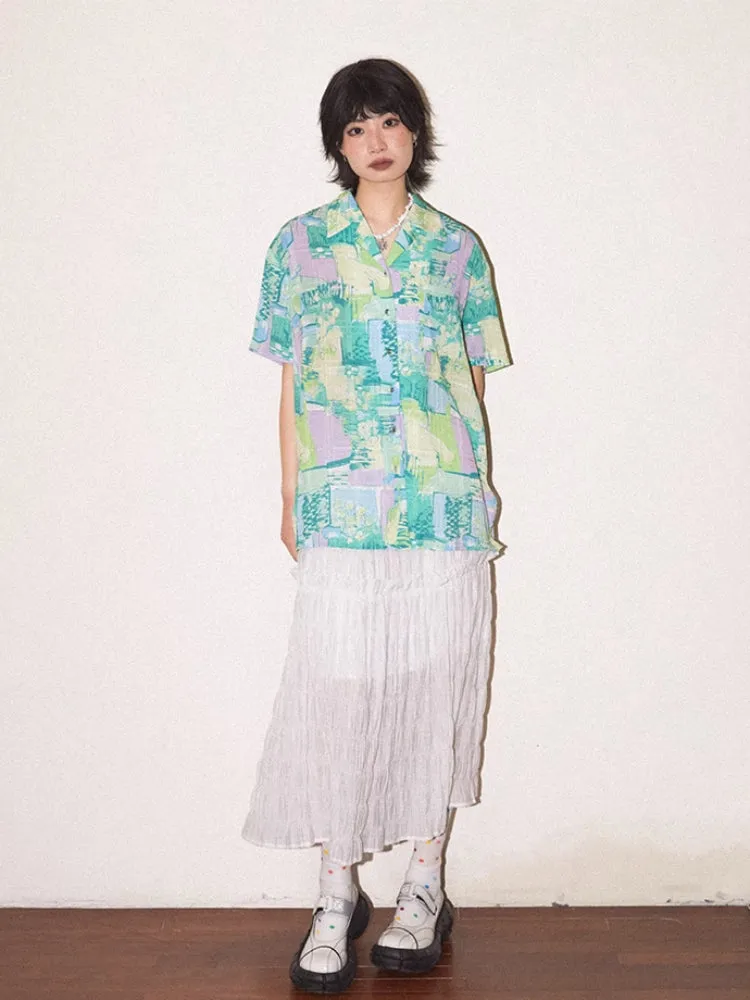 Hand-painted printed short sleeve shirt【s0000007809】