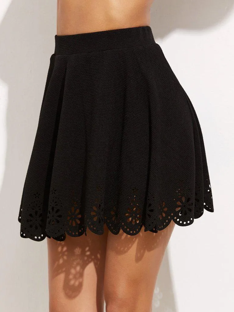 Laser Cutout Scallop Hem Textured Skirt