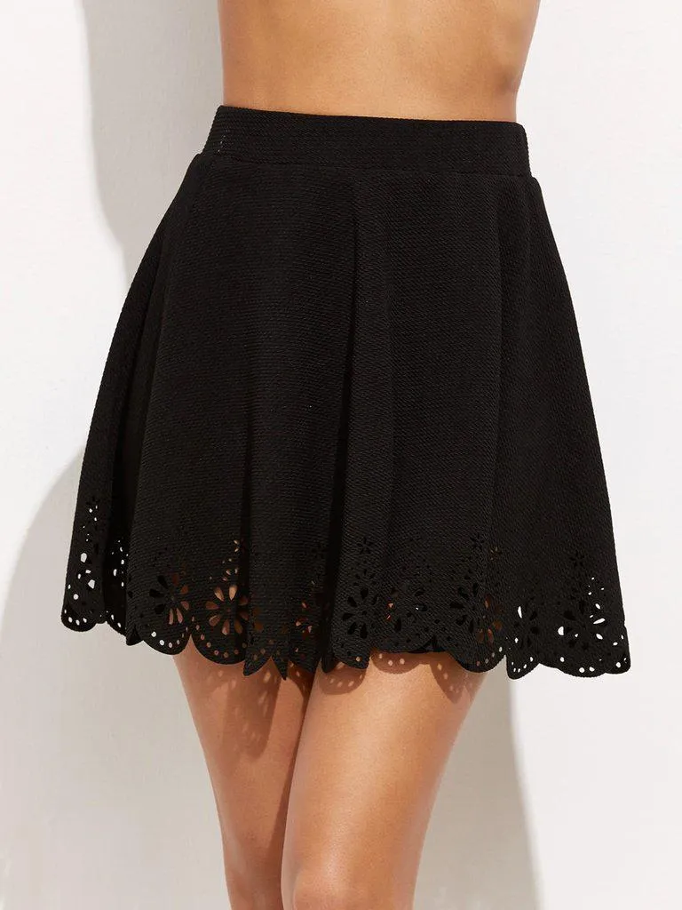 Laser Cutout Scallop Hem Textured Skirt