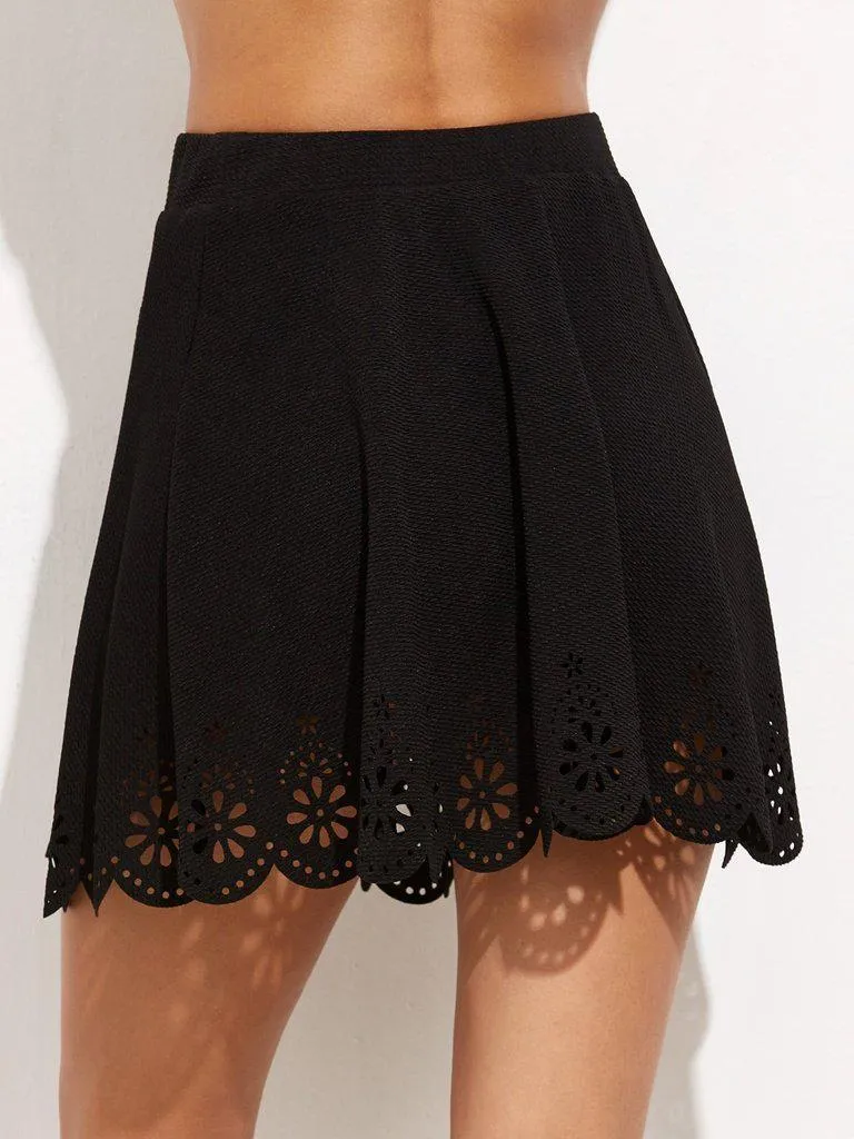 Laser Cutout Scallop Hem Textured Skirt