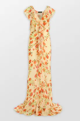 Macaroon Flutter Sleeve Ruffle Maxi Dress