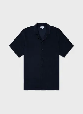 Men's Towelling Camp Collar Shirt in Navy