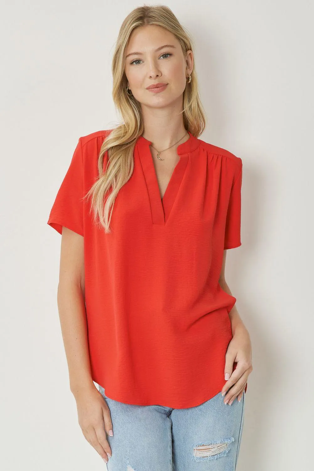 Mock Collar Pleat Detailed Top