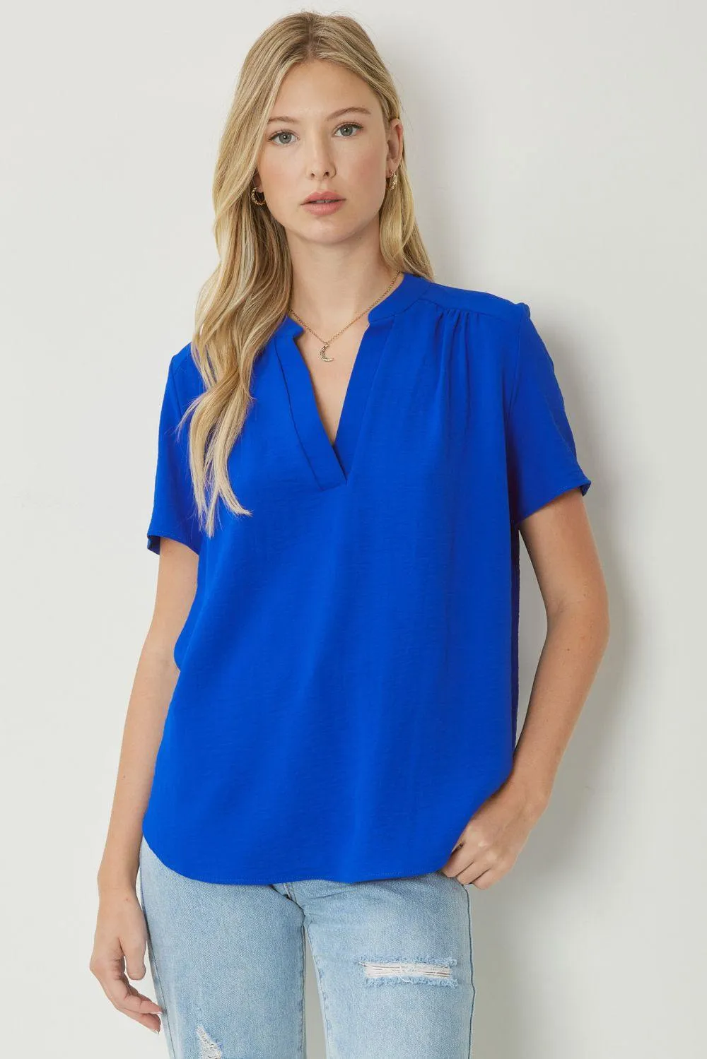 Mock Collar Pleat Detailed Top