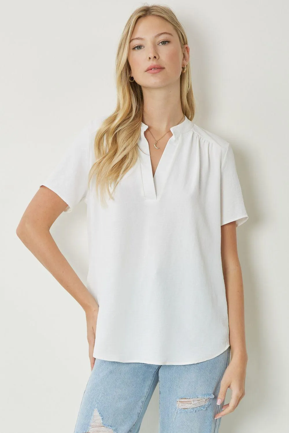 Mock Collar Pleat Detailed Top