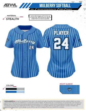 Mulberry Softball Womens Pinstripes Full Button All Star Replica Jersey