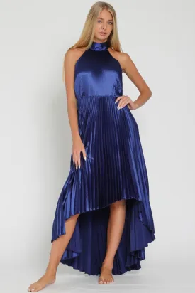 Pleated High Low Halter Dress