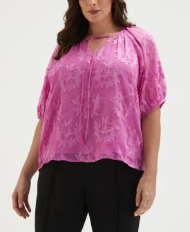 Plus Size Tie Top Raglan Sleeve Blouse