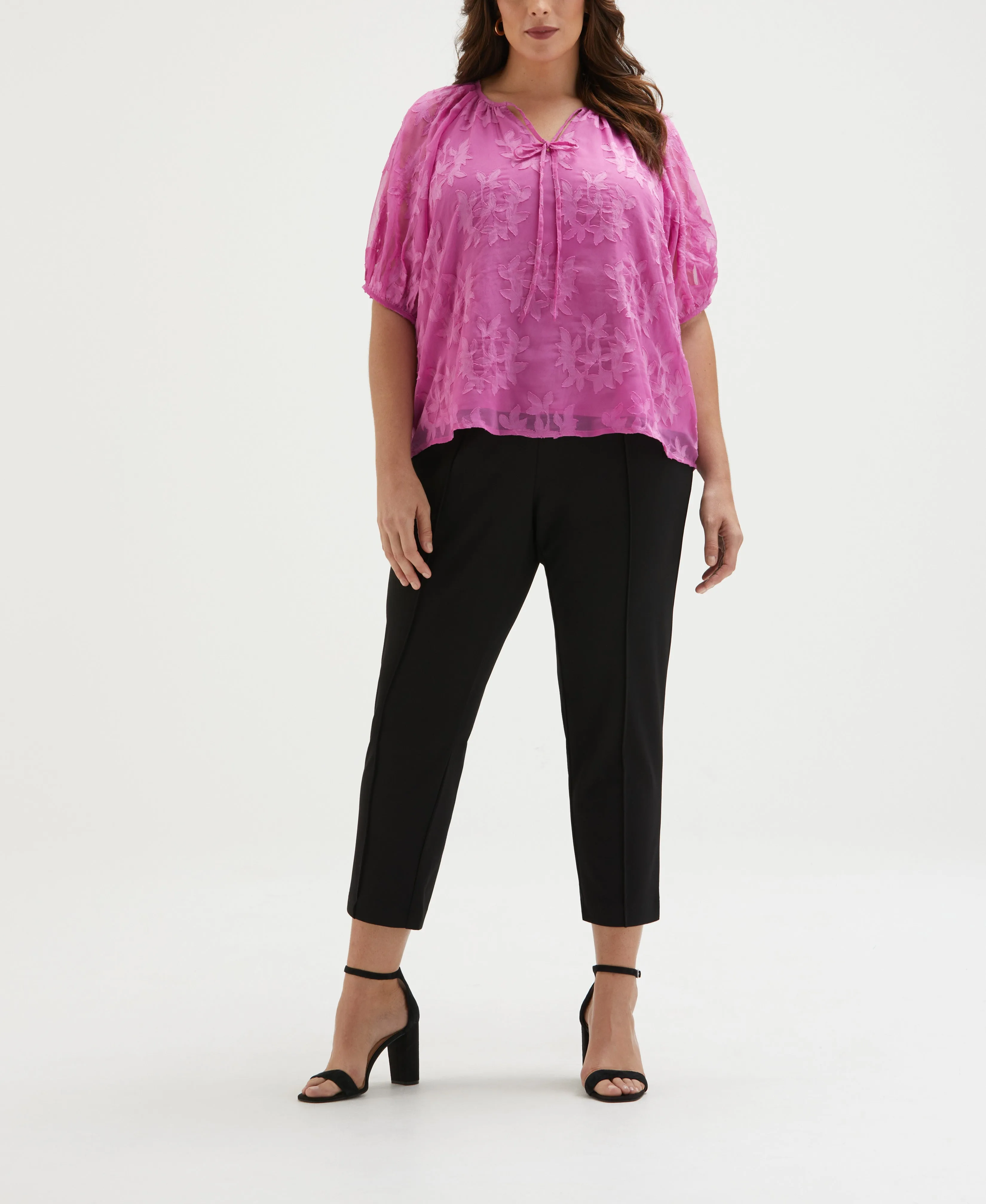 Plus Size Tie Top Raglan Sleeve Blouse