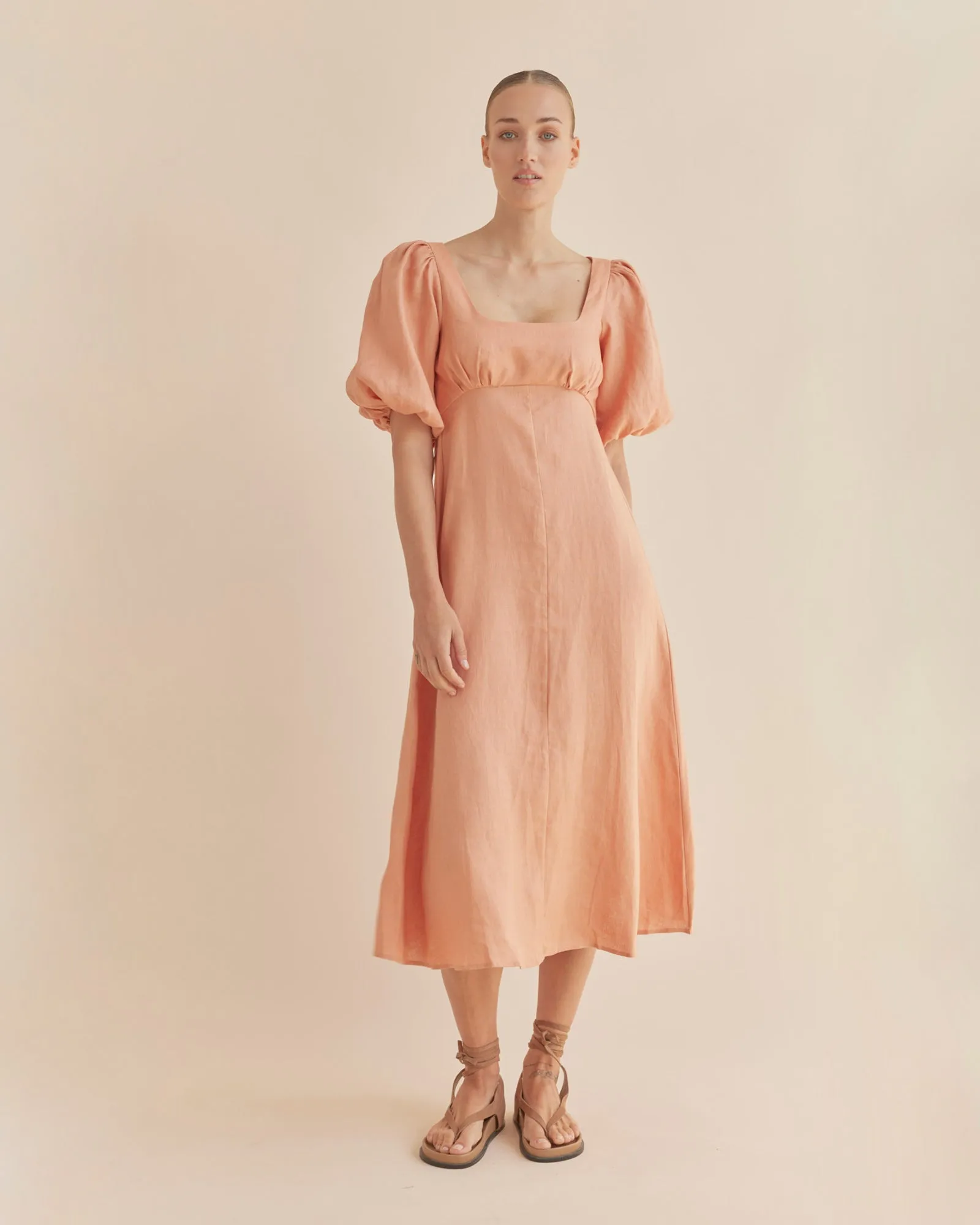 Romilly Linen Midi Dress - Apricot