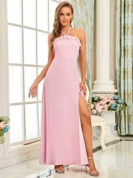 Simple Halter Neck Sleeveless A Line Wholesale Bridesmaid Dresses