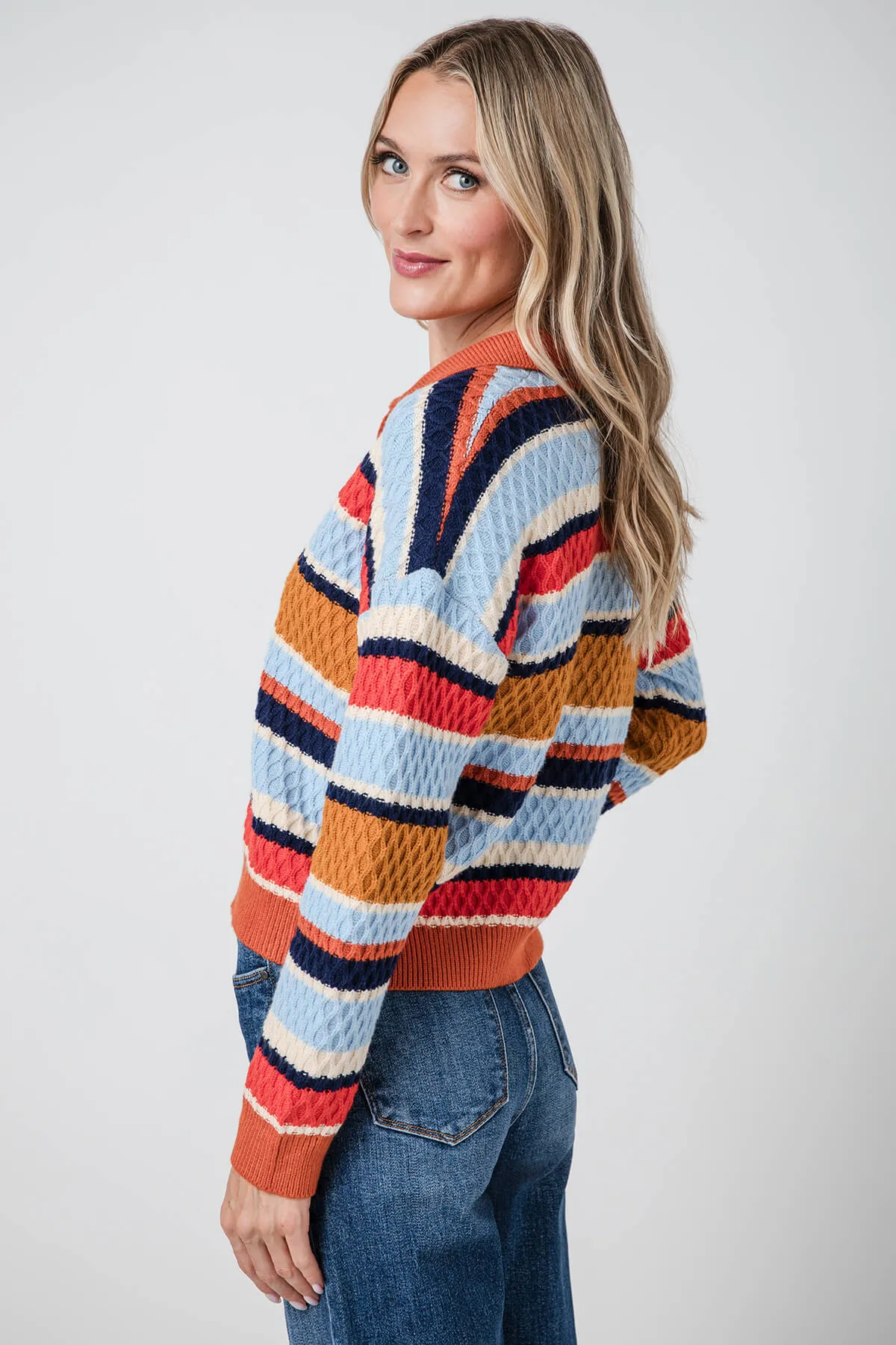 THML Striped Knit Collared Sweater