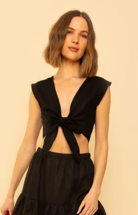 Valentina Top in Black Linen