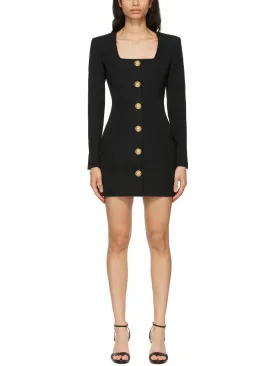 Women’s Black Buttoned Square-Neck Mini Dress