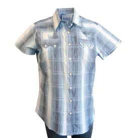 Women's Blue Shadow Plaid Short Sleeve Western Shirt