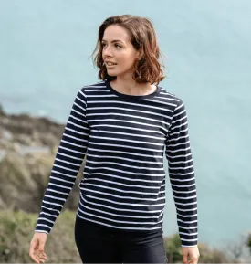 Women's White Striped Long Sleeve Top